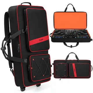 BOSSTIN DJ-Controller-Tasche mit Rädern, kompatibel mit DDJ FLX10 /1000 /FLX6 /REV7 /REV5, Rolling DJ Tasche für Ausrüstung, gepolsterter großer DJ-Rucksack mit Multi-Tasche für 15,6 Zoll Laptop