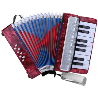 Akkordeon für Anfänger, Feine Verarbeitung, Akkordeon für Anfänger, Erwachsene, Akkordeon-Musikinstrument, Leichtes Bassklavier Zum Üben für Anfänger für die Schule (Rot)