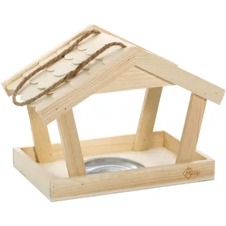 Vogelhaus aus Holz, Futterhaus für Vögel hängend mit Napf oder Tränke für Garten, Terrasse oder Balkon, Vogelfutterhaus