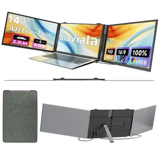 Ultra-dünner Portable Monitor for Laptop, 14” Triple Laptop Bildschirm Extender, 1080P FHD Laptop Screen Extender, ultraleichte Reisemonitore für 13,3-17,3” Laptops, kompatibel mit Windows/Mac