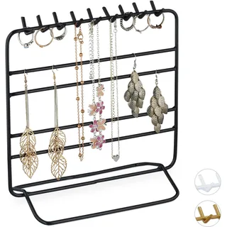 Relaxdays Schmuckständer Ketten, Ohrringe, Armbänder, Schmuckaufbewahrung, Organizer Schmuck, HBT 21x20x10 cm, schwarz, 1 Stück