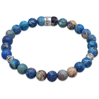 KUZZOI Armband Herren Achat Perlen Blau Beads 925 Silber Größe 23