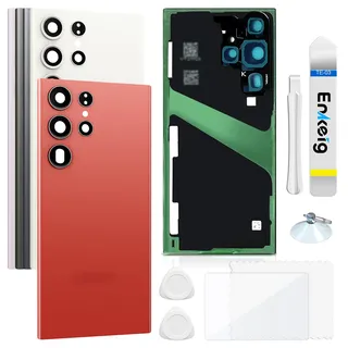 Enkeig Backcover Ersatzkit Akkudeckel für Samsung Galaxy S23 Ultra S918 rückseite beinhaltet Rückglas Reparatur Rückabdeckung Rückglasplatte Werkzeuge (Rot)