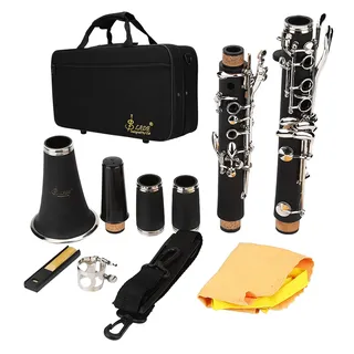 B Klarinette, Deutsches System, 17 Tasten, Tiefes B | Holzblasinstrument, 17 Klappen, Rohrblätter, Reinigungstuch, Deutsches Griffsystem, Unterricht, Orchester