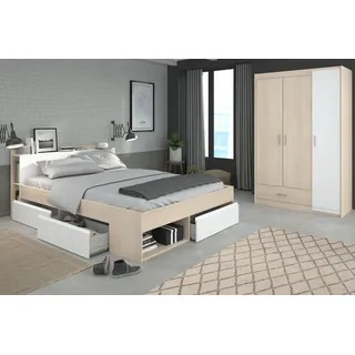 Parisot Jugendzimmer-Set Toms, (Kinderzimmer mit, Stauraumbett (160 x 200) und Kleiderschrank 3-türig), inkl. Regal und Bettschubkästen beige