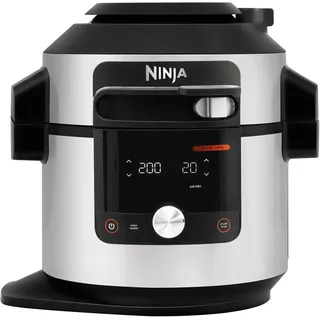 Ninja Foodi MAX Multikocher mit Smart Deckel, 7,5L, 14-in-1 Multicooker, Pressure Cooker Schnellkochtopf, Airfryer Heißluftfritteuse, Slow Cooker, digitaler Temperaturfühler, Edelstahl, OL750EU