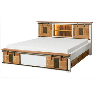 MASSIVMOEBEL24.DE Bett mit Schubladen Mango / Altholz weiß lackiert RAILWAY LUX 509
