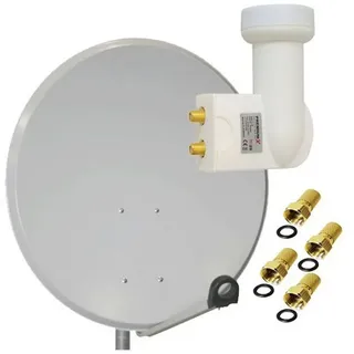 PremiumX Satelliten-Komplettanlage 80cm Satellitenschüssel Aluminium Hellgrau Twin LNB 4X F-Stecker, SAT bis 2 Teilnehmer