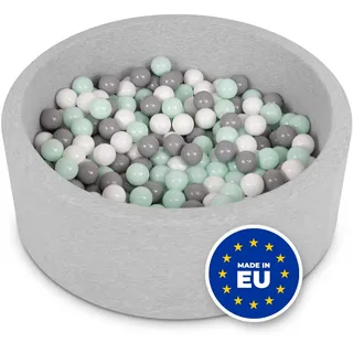 Selonis Bällebad Bällepool Für Baby Kinder 90X30cm/200 Bälle Rund, Hellgrau: Weiß/Grau/Minze