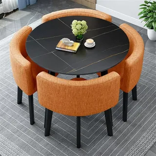 Rundes Konferenztisch-Set mit Stühlen für Geschäftstreffen und Büroempfang, Loungemöbel für Clubraum, orange