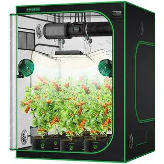 VIVOSUN Growzelt 150x150x200cm lichtdichtes Indoor Hydroponik Zelt mit reflektierendem Mylar Sichtfenster Bodenwanne stabile Rahmenstruktur Pflanzenzelt Gewächshaus S558 Grow Tent passend für VSF6450