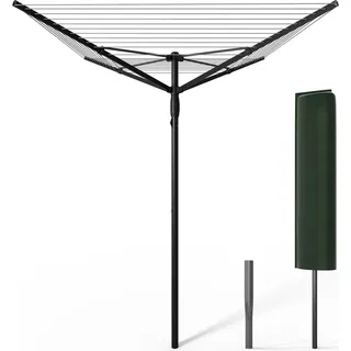 VOUNOT VOUNOT® Draußen Wäschespinne mit 45m Wäscheleine inkl. Bodenhülse und Schutzhülle, Schwarz-Grau - Schwarz/Grau