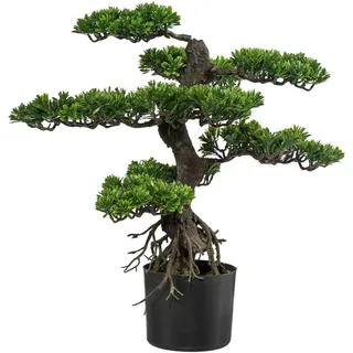 CREATIV green künstliche Pflanze Bonsai, ca 75cm, grün, Kunststoff, im Topf 17x14cm schwarz