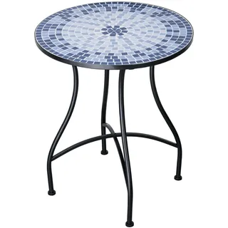 Mosaik Gartentisch Rund Metall 60 cm Mosaiktisch Garten Runder Balkontisch Tisch Indoor Bistrotisch Outdoor Terrassentisch Mosaikmuster Steinmosaik Balkon Esstisch Mediterran