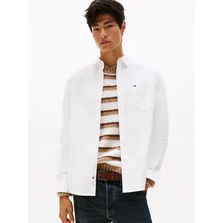 Tommy Hilfiger Langarmhemd TOMMY JEANS "TJM OXFORD", Herren, Gr. L, N-Gr, beige (ecru), Web, Obermaterial: 100% Baumwolle, relaxed fit, 1-Knopf-Manschette, Hemden, relaxed fit, Button-down-Kragen