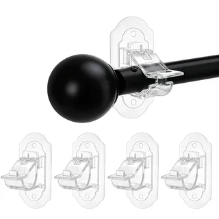 GROVBLE 4 Stück Transparent Gardinenstange Halterung Ohne Bohren zum Kleben,Vorhangstange Ohne Bohren Halterung,Curtain Rod No Drill Halterung,Gardinenstange Halterung,für Badezimmer und Wohnzimmer