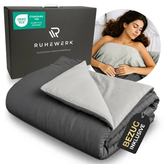 Ruhewerk 2in1 Gewichtsdecke 6kg [mit BEZUG] Oeko-Tex Zertifiziert, Therapiedecke Erwachsene, schwere Decke zum Besser Schlafen, Bezug für Gewichtsdecke 135x200 6kg, Heavy Blanket, Weighted Blanket