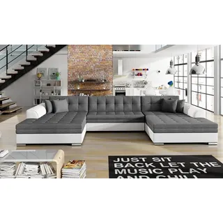 Ecksofa mit Schlaffunktion, Couch für Wohnzimmer, Schlafsofa Sofagarnitur Sofa Eckcouch U-Form Wohnlandschaft mit Bettfunktion VITI (Dunkelgrau+We... - Dunkelgrau/Weiß