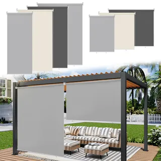 Ikodm Senkrechtmarkise außen 180 x 140 cm, Balkon Markise, Außenrollo markisen fur Balkon, Beschattung und Sichtschutz Balkonmarkisen, Vertikalmarkise, Innenbeschattung, Grau