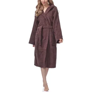 Ladeheid Bademantel Damen Frottee Bademantel aus 100% Baumwolle LA40-102, Langform, Baumwolle, Kapuze, elastischer Bund braun M