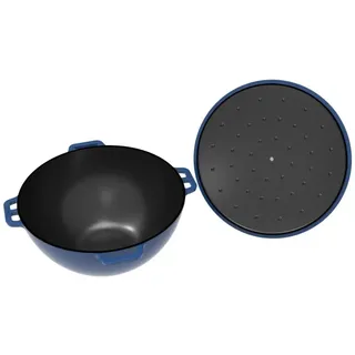 robari Kasan ROBARI Wok ASIA 12 Liter mit Deckel aus Gusseisen emailliert blau