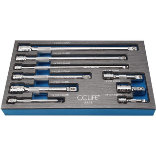 CCLIFE 9tlg Steckschlüssel Kipp Verlängerung 1/4 3/8 1/2 Zoll Ratsche Knarre Kippverlängerung Satz mit Rändelung