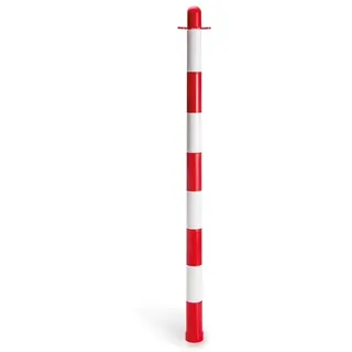 Perel Absperrpfosten 90 cm rot weiß, Kunststoffpfosten mit 2 Ringen für Kette oder Band, ideal für temporäre Absperrungen, Veranstaltungen, Parkplätze und öffentliche Bereiche, wetterfest und stabil