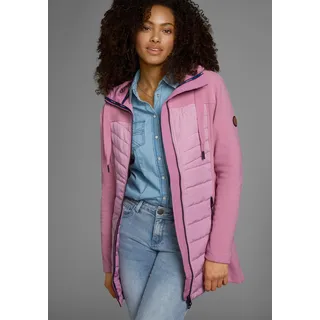 Langjacke KANGAROOS, Damen, Gr. 38, lila (mauve), Fleece, Obermaterial: 100% Polyester. Futter: 100% Polyester. Wattierung: 100% Polyester. Ärmel: 100% Polyester, kontrastfarbene Details, unifarben, figurbetont Po-bedeckend, Jacken Langjacke, Hybridjacke - Fleecejacke mit wattierten Bereichen