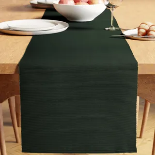 Encasa XO Tischläufer, Feinripp Baumwolle, Modern 13"x79" | Dunkelgrün, Maschinenwaschbar | Garngefärbt, Formstabil | Langlebig & Pflegeleicht | Tischdeko Esstisch & Küche