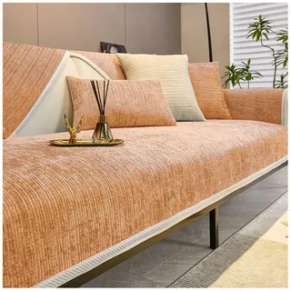 Tauzveok Sofaschoner rutschfest, Chenille Sofabezug, Sofadecken Für Sitzfläche, Für L Form/U Form/Ecksofa 3 2 1 4 Sitzer Sofahusse,Orange,90 * 90cm