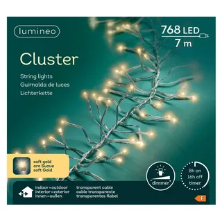 Lumineo Lichterkette Cluster 768 LED 7 m Soft Gold