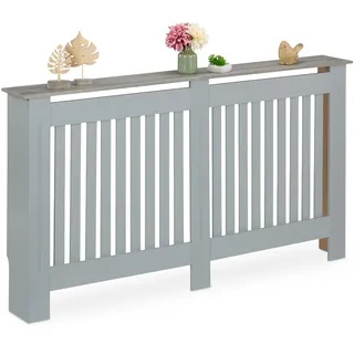 Relaxdays Heizkörperverkleidung Lamellen, HBT 83x152x19 cm, für alte Heizkörper, Heizungsabdeckung mit Regal, MDF, grau