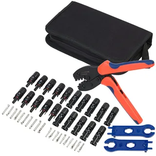 Revolt Solarpanel Stecker: 44-teiliges Solarpanel-Steckeranschluss-Set mit Crimpzange und Tasche