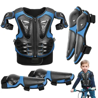 5 Stück Motorrad Schutz Jacke, Motorrad-Schutzausrüstung Für Kinder,Kinder Motorrad Rüstung Mit Knieschoner Ellbogenschoner Brustpanzer Racing Für Outdoor Sport - 4/6/8/10/12/14 Jahre