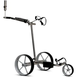 tour made Haicaddy HC5 Edelstahl I Golftrolley Elektrisch I kleinstes Packmaß I Lithiumakku 27-36 Loch I Bergabfahrbremse & viel Zubehör I Deutsche Markenqualität (Silver-Silver)