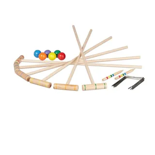 Relaxdays Krocket Spiel für Kinder & Erwachsene Dunkelgrün,Hellbraun,Rot