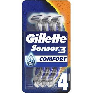 Gillette Sensor3 Comfort Einwegrasierer für Herren, 4er Pack, Lubrastrip mit wasseraktivierter Comfortgel-Technologie, 3 hautsensorische Klingen