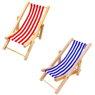 2 Stück Mini Liegestuhl Deko Klein,Miniatur Deko,Miniatur Gartenmöbel,Hölzerner Mini Deko Liegestuhl,Mini Strandkorb,Miniatur-Strandstuhl Holz,Miniatur Möbel für DIY Garten Strand Mikrolandschaft
