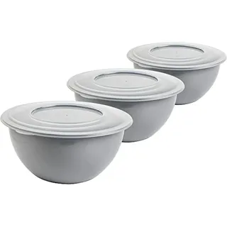 Centi 3x Schüssel mit Deckel 5l, Rührschüssel Set, Salatschüssel mit Deckel, Schüssel Set, Plastikschüssel BPA-frei, hell grau Schüsseln, Rührschüssel mit Deckel, Ø 28 cm, - Hellgrau