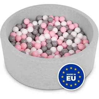 Selonis Bällebad Bällepool Für Baby Kinder 90X30cm/200 Bälle Rund, Hellgrau: Weiß/Grau/Puderrosa