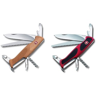 Victorinox Holz Taschenmesser Ranger Wood 55 (10 Funktionen, Feststellklinge, Schraubendreher) & Taschenmesser Ranger Grip 55 (12 Funktionen, Feststellklinge, Säge) rot/schwarz