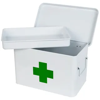 HMF Hausapotheke Metall Medikamenten Aufbewahrung, Medizinbox leer für Sportverein, Betrieb oder Zuhause 32,5 x 20 x 20,5 cm Weiß