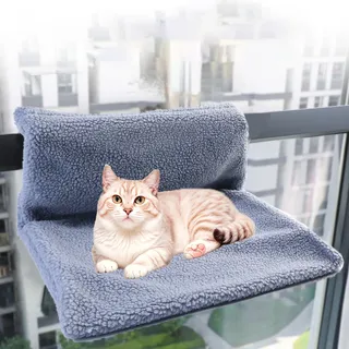 UUE Katzenbetten, Heizungsliege Katzen, Katzenliege zum Einhängen, Heizkörperliege Liege Katze, Katzenheizungsliege mit weichem Plüschfell, Faltbar Bett Hängematte Heizkörper Katze, Grau 45x30cm