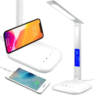 Retoo Schreibtischlampe LED mit USB Ladefunktion, Bürolampe Tischlampe mit 5 Helligkeits, Sensible Kontrolle, Nachttischlampe, 1200 Lux, 5W, Schreibtisch lampe für Büro, Lesen, Studieren