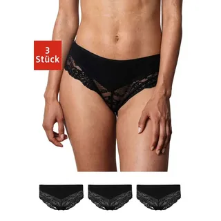 SNOCKS 3er Pack Hipster Lace - Damen Baumwolle Panties mit Spitze - Unterhose Damen Slip - Gr. XL - Farbe Schwarz - XL