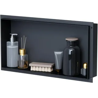 VILSTEIN Wandnische Dusche 30x60 cm [ROSTFREI] - Randlose Duschnische - Wandnische Schwarz - Einbauregal für Dusche im Unterputz - Duschnische aus Edelstahl - Versenkte Duschnische für das Badezimmer