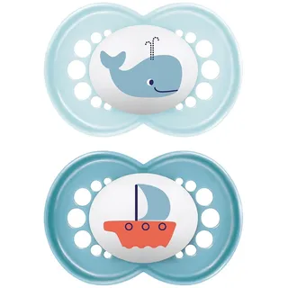 MAM Original Schnuller | 16+ Monate | Baby Schnuller | 94% Akzeptanz | stillfreundlich | von Hebammen empfohlen | zahnfreundlich | SkinSoft Silikon | Wal/Boot | 2 Stück