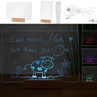 LED Message Board Beleuchtung | 30x20cm bunt Acryl Buche | Memoboard auf Holzsockel USB Kabel Stift An-/Ausschalter (1 x LED Message Board bunt)