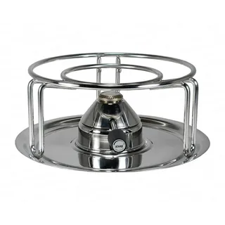Kisag Rechaud CLASSIC SILVER Ø19,5×10 cm mit Sicherheitsgasbrenner 1kW, Stövchen Edelstahl 18/10 für Fondue, Flamme stufenlos regulierbar, leicht zu reinigen, Swiss Design Speisenwärmer