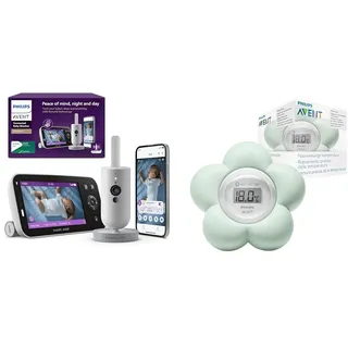 Philips Set Avent Premium Connected Videophone, das bisher Beste Babyphone, Schlaf- und Atmungs-Tracking mit KI, SCD973/26 + Avent Digitalthermometer (Modell SCH480/00)